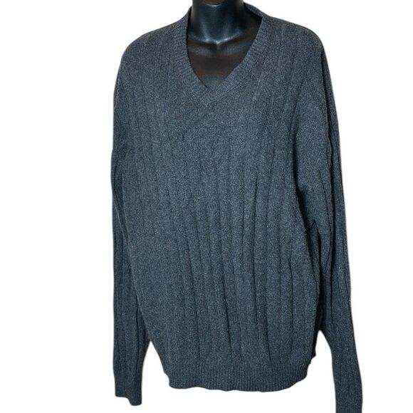 Joseph & lyman mens 100% cashmere pullover sweater v neck dark grey ribbed - Picture 1 of 3